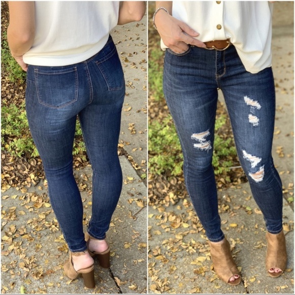 LAST PAIR! Dark Denim Distressed Skinny Jeans - Picture 2 of 2